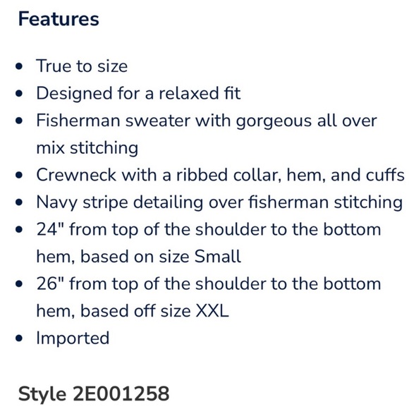 Vineyard Vines navy cream striped crewneck fisherman chunky sweater size SMALL - Picture 6 of 6